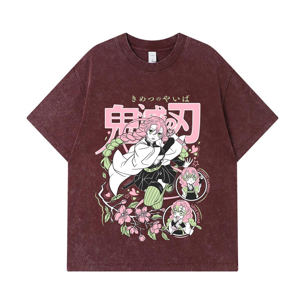 275 GSM Washed T-shirts 100% Cotton Demon Slayer V6 Mitsuri Print Unisex Heavy Cotton T Shirt