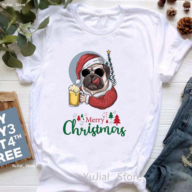Santa Claus Riding A Dolphin Print Tshirt for Girls White Casual Christmas Gift Tshirt Fashionable Shortsleeved Tshirt Women