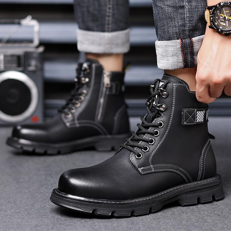 Martin boots men's new autumn and winter warm British style retro men's velvet fashion men's leather shoes high-top tooling boots