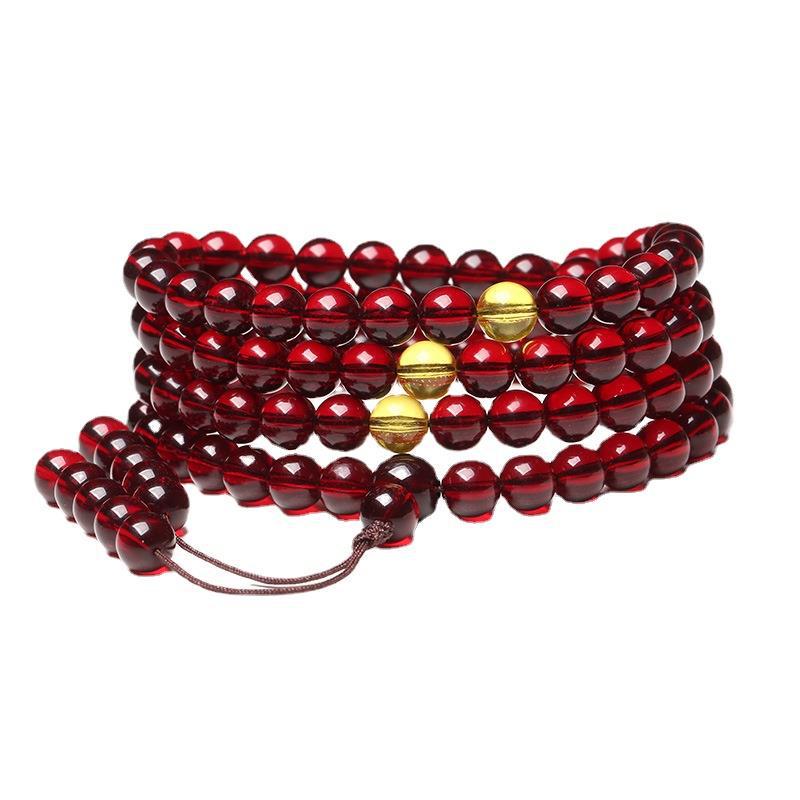 Myanmar Amber 108 Bead Buddhist Prayer Bracelet & Necklace for Men and Women - Honey Wax Multi-Loop Pure Water Hand Jewelry