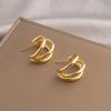 Gold Titanium Steel Geometric Oval Earrings for Women: Light Luxury, High-End Fashion, Elegant and Minimalist Design