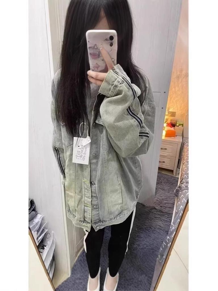 Women's Loose-Fit Retro Denim Jacket: Heavy-Work Versatile Design for Spring and Autumn
