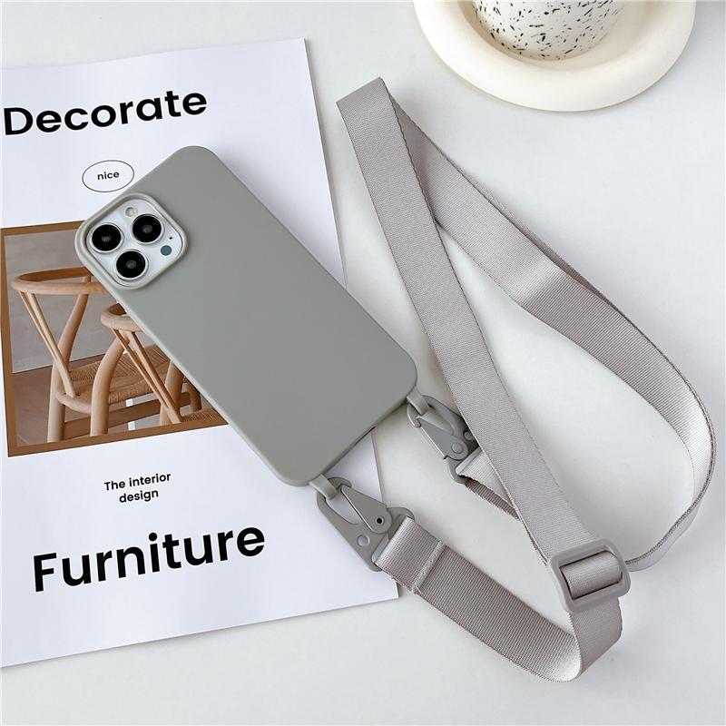Crossbody Lanyard Matte Silicone Soft Case For iPhone 15 Pro Max 14 13 12 11 XR XS X 7 8 Plus Necklace Strap Shockproof Cover
