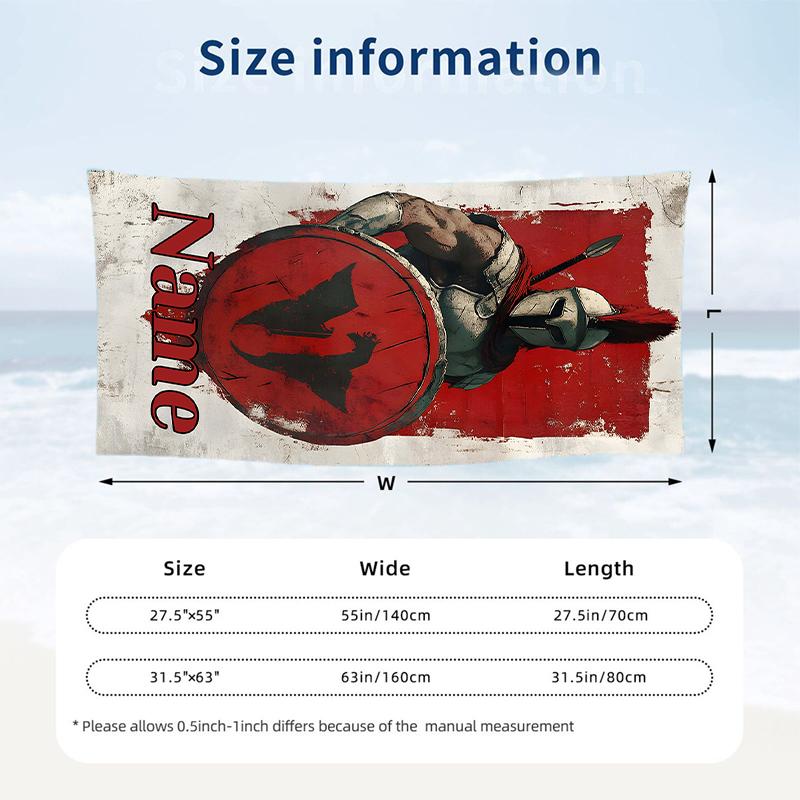 Spartan Warrior Custom Name Printed Beach Towel Personalized Soft Towel For Swimming Beach Travel