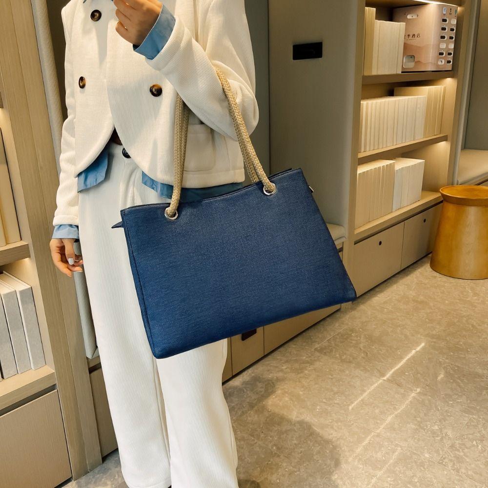 Shoulder Bag Solid Color Handbag Large Capacity Ethnic Style Handba Vintage Linen Tote Bag  Women