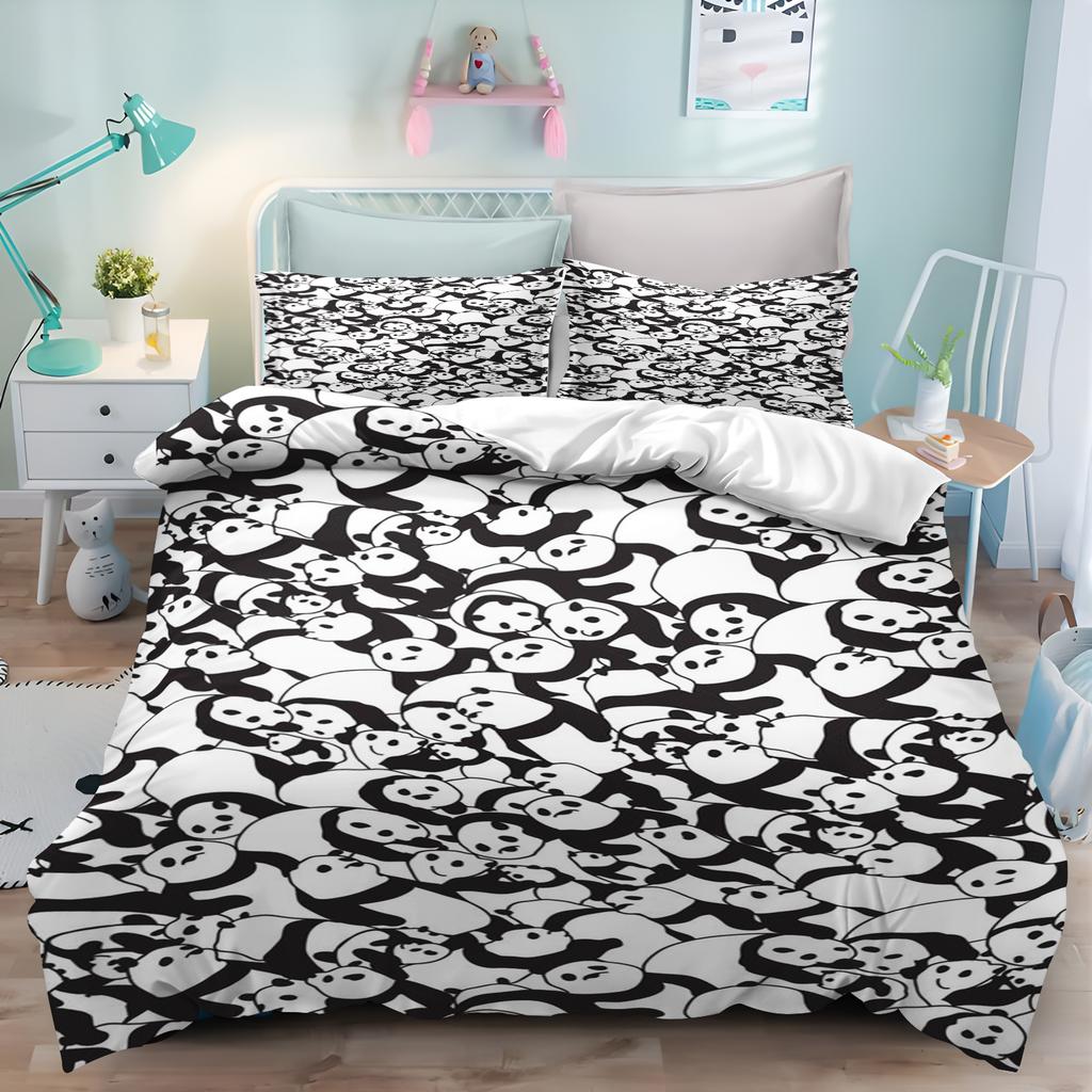 MINISO Panda Cartoon Anime Kids Bedding Set - Duvet Cover Decor Quilt Covers Pillowcase for Children's Bedroom Holiday Gift