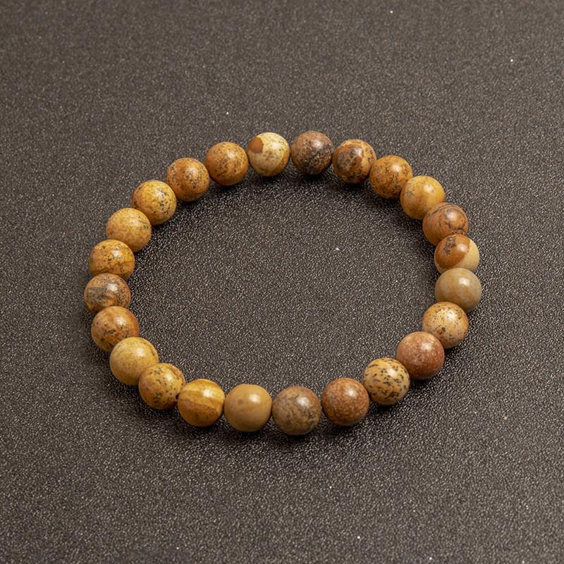 New European & American Style Cross Bracelet, 8MM Natural Stone Beaded Fashion Accessory