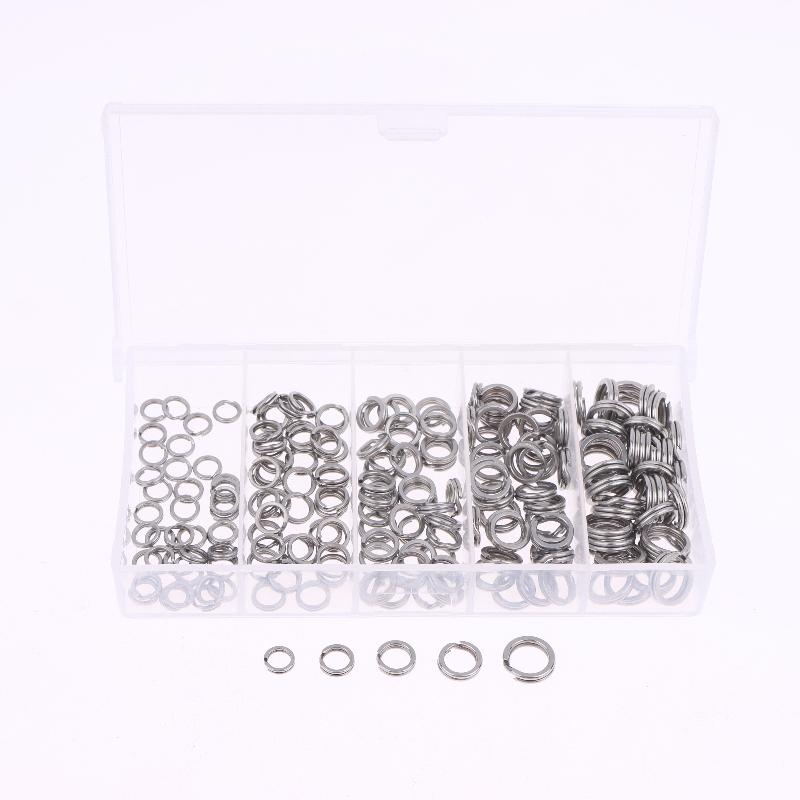 Stainless Steel O-Shaped Ring Set 200Pcs Fishing Split Ring Kit Fishing Lures Connectors Fishing Jigging Tackle Split Rings Set