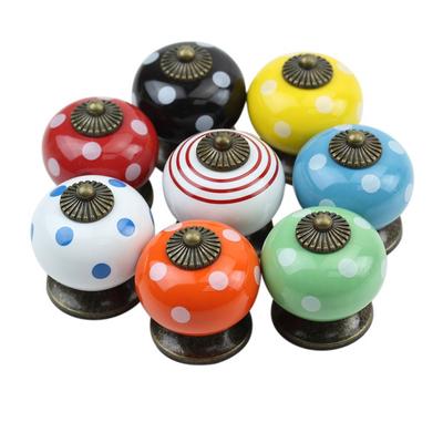 Vintage Polka Dot Ceramic Door Knobs Cabinet Drawer Cupboard Round