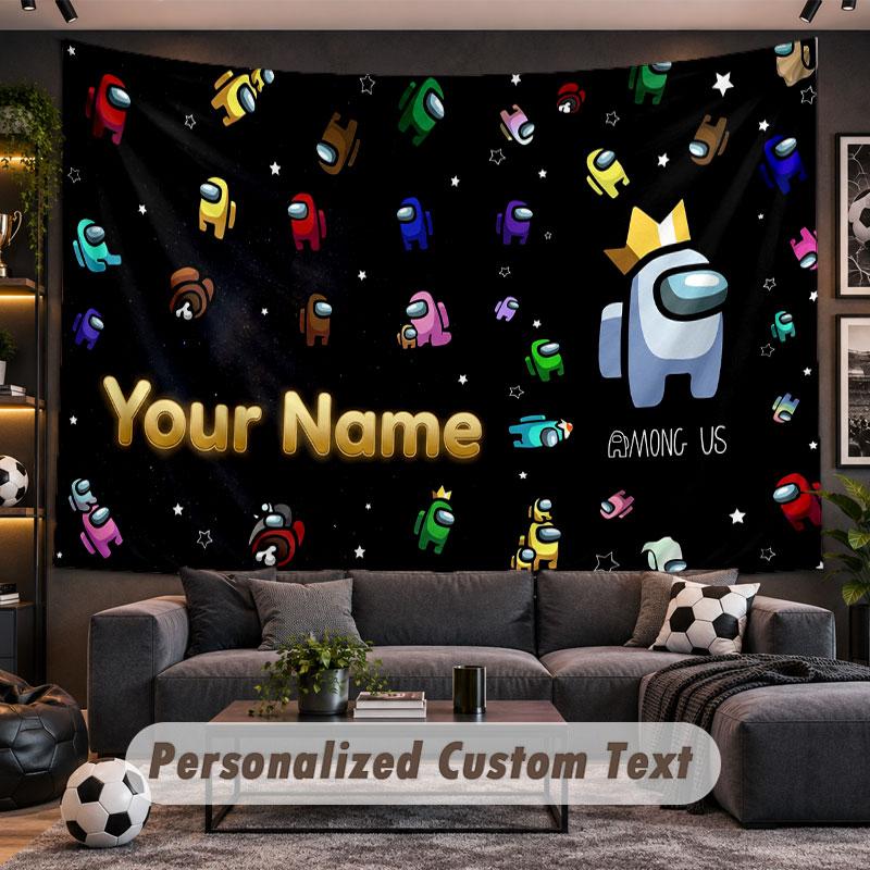 Wall Hanging Tapestry Custom NameAmong Us Pattern Personalized Printed Fabric Wall Decor