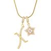 18K Gold Plated Copper Necklace with Zirconium Pentagram & Letter Pendant for Women