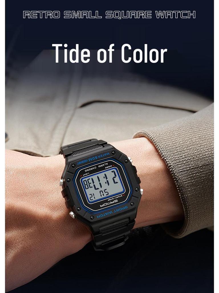 Sanda Korean-Style Waterproof Teen Electronic Watch with Alarm - Unisex Square Design for Students