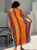 EDOLYNSA 2024 Bohemian Colorful Printed Free Kaftan Mrs Roper Long Dress Summer Vacation Beach Swimsuit Cover Up Cozy Homewear Robe Q1690