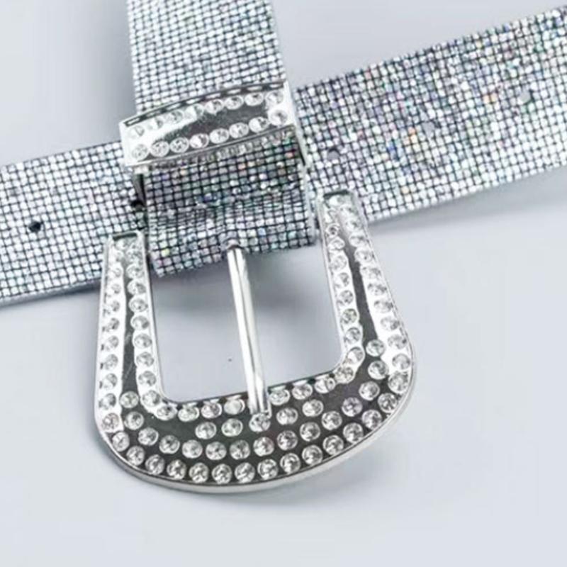 Fashionable Full Rhinestones Belt for Women Elegant Shimmering PU Leather Waist Belt for Evening Dress and Casual Outfit