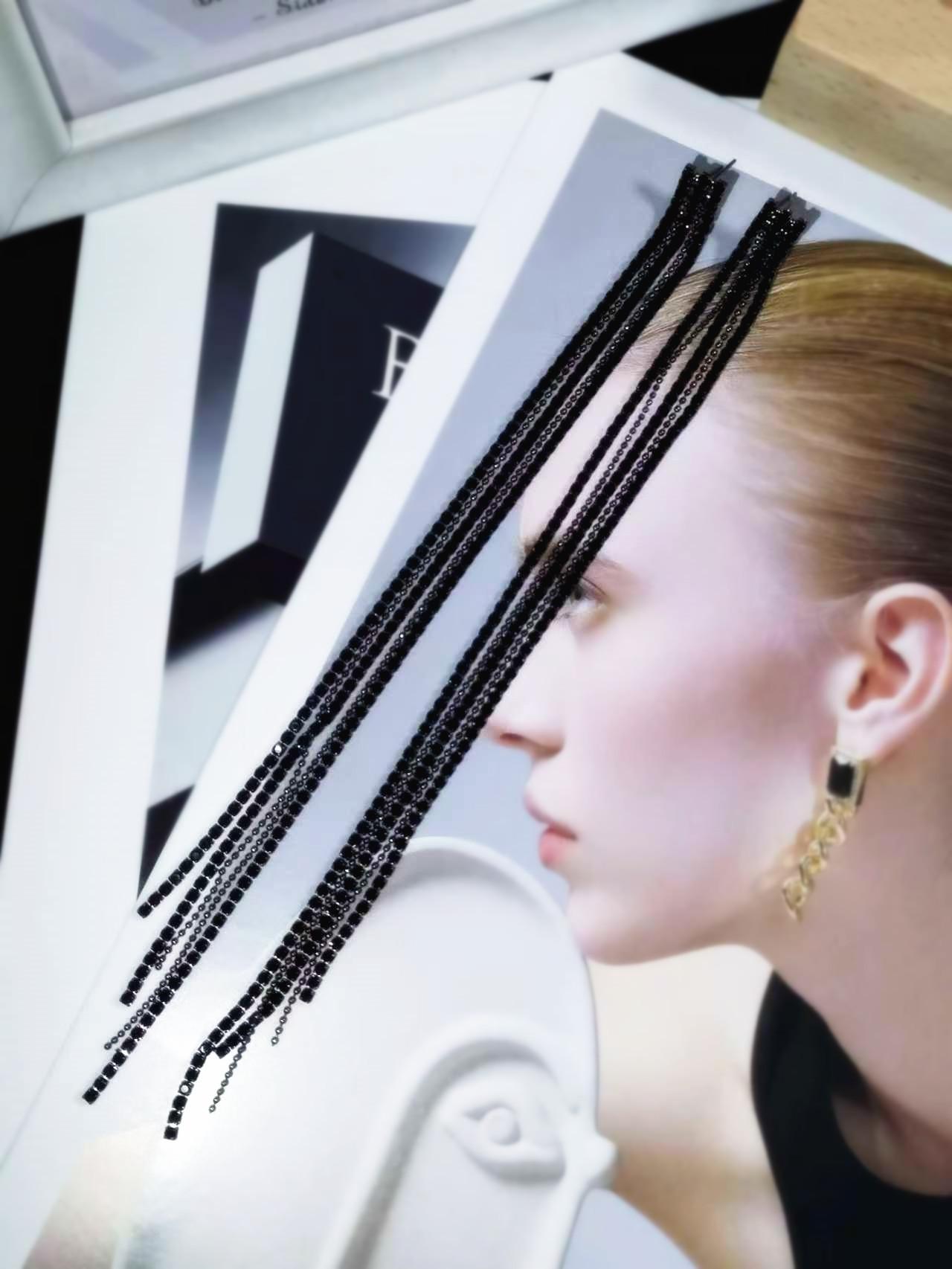 Премиальные Роскошные Блестящие Удлиненные Серьги с Бахромой