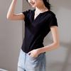 Waist Slimming V-neck Short Sleeved T-shirt for Women In Summer 2026, Fashionable and Casual Versatile Solid Color Top