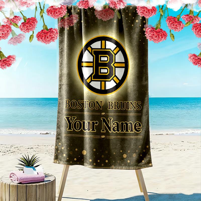 Name Custom Boston Bruins Logo Print Beach Towel, Large Soft Quick Dry Towel for Beach Camping Swimming