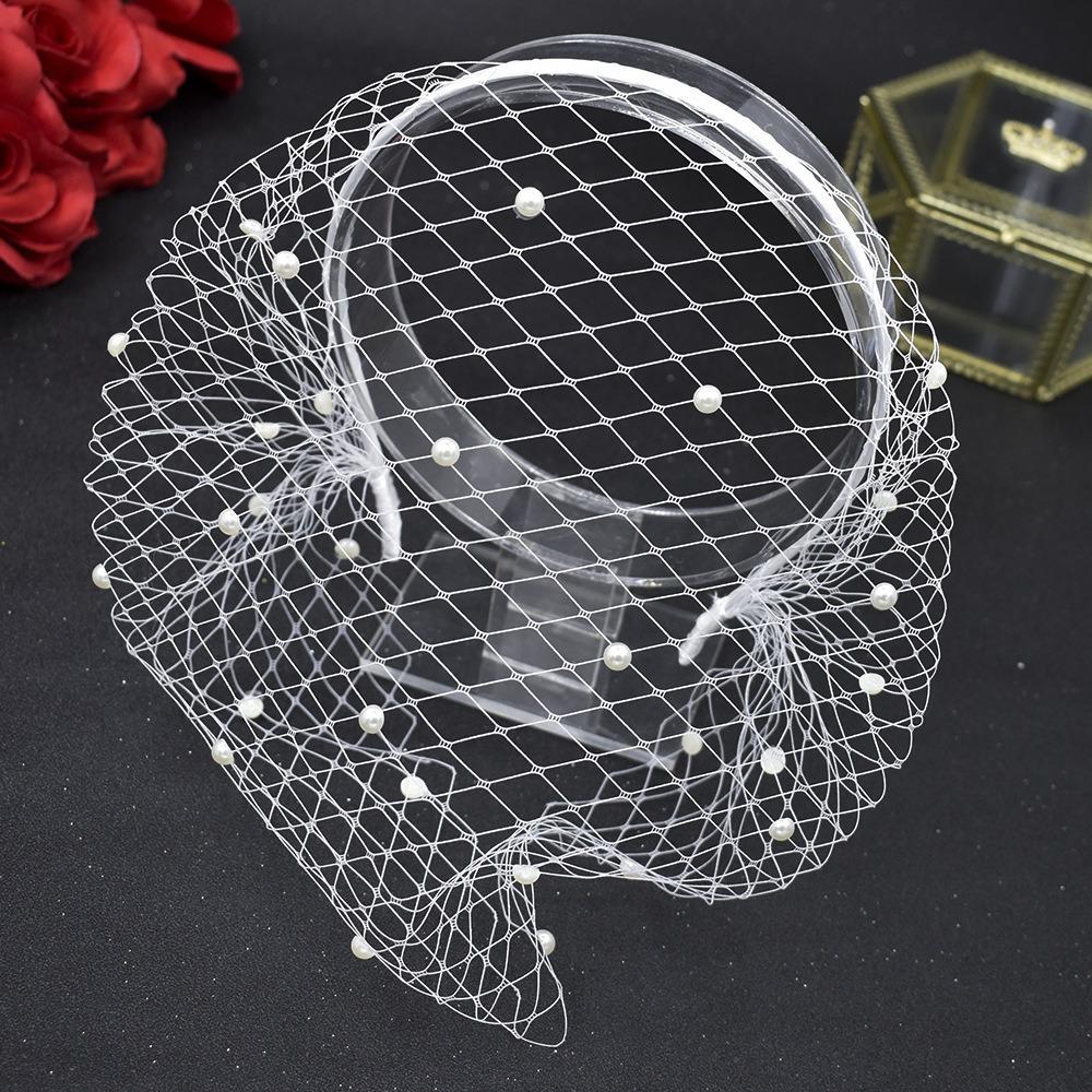Elegant French Style Birdcage Veil Rhinestone Pearl Bridal Headwear Charm Shiny Bride Veils Women