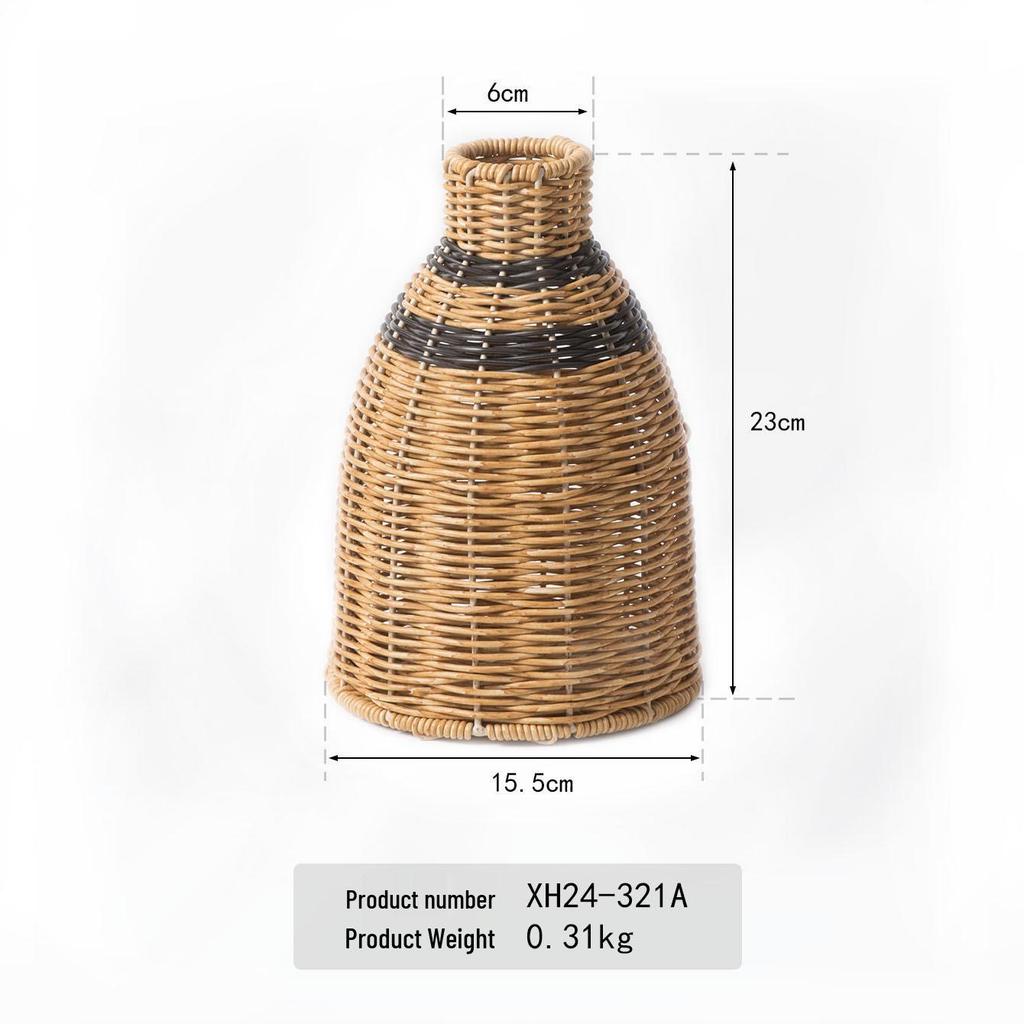 Hand-Woven Vintage Rattan-Style Vase: High-End Living Room Decor for Dried Flowers