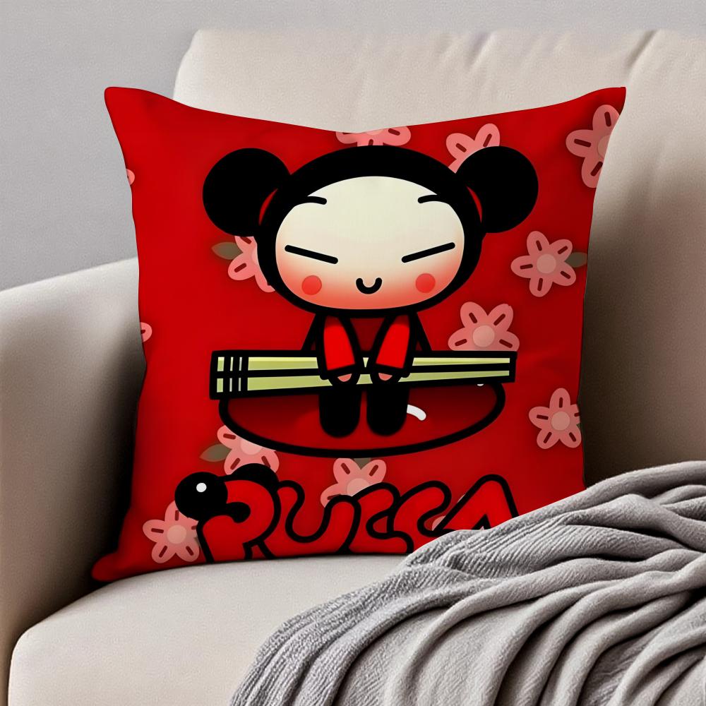 Kawaii PPucca Anime Cushion Cover Pillowcase Antidustmite Invisible Zipper Short Plush Sofa Cushion