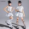 Mädchen K-Pop Silbernes Crop Top Glänzende Street Dance Röcke Kinder Hip Hop Jazz Kleidung Set Kinder Streetwear Girlgroup Bühnenkostüm
