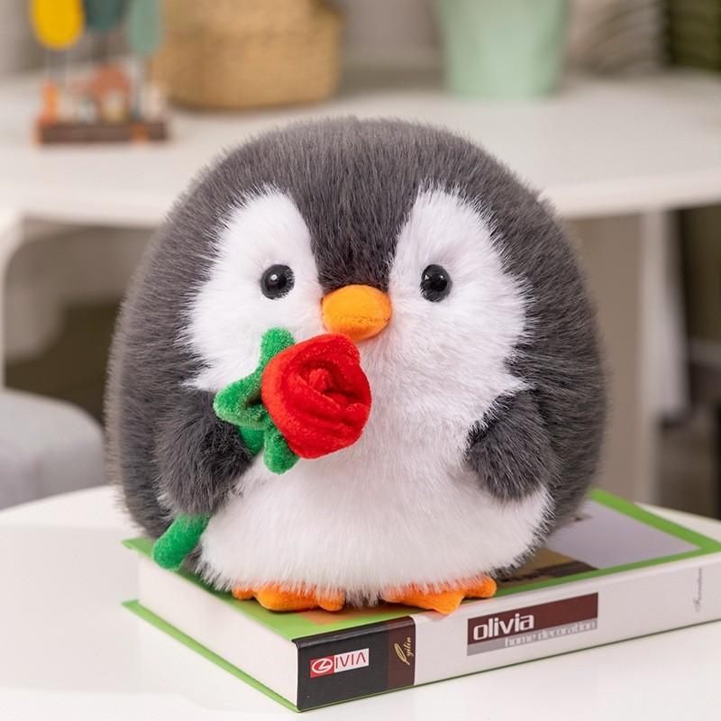 Adorable Plush Penguin Toy With Rose Soft 20cm Stuffed Animal Gift For Kids