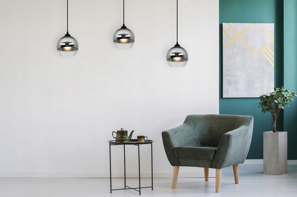 ELEGANTNÍ ZÁVĚSNÁ LAMPA, SKLENĚNÁ LAMPA, CHROMOVÁ LED