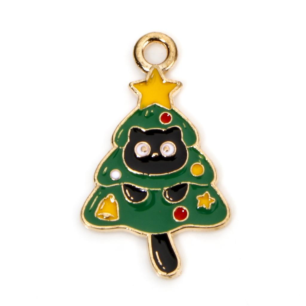 10 PCs Zinc Based Alloy Christmas Charms Gold Color Cat Animal Enamel Snowman Pendants For DIY Necklace Earrings Jewelry Making