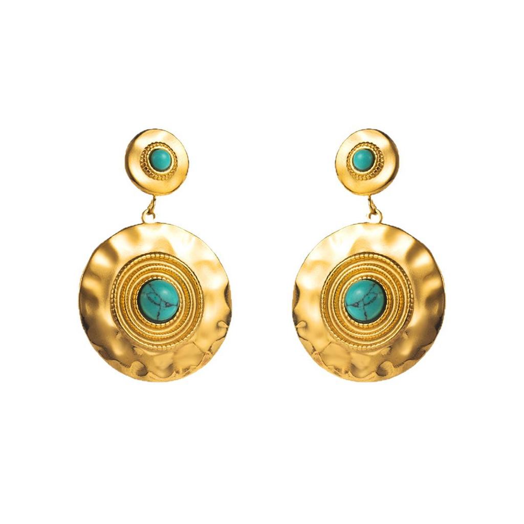 Stainless Steel Geometric Turquoise Inlaid Round Earrings Elegant High Grade Personality Earrings For Women Trendy Jewelry