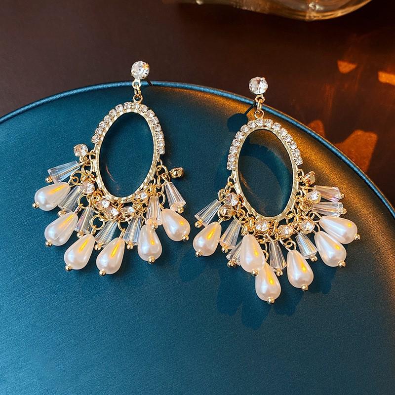 French Floral Pearl Tassel Earrings: Vacation Style, Sweet Temperament, High-End Luxury Jewelry for Women