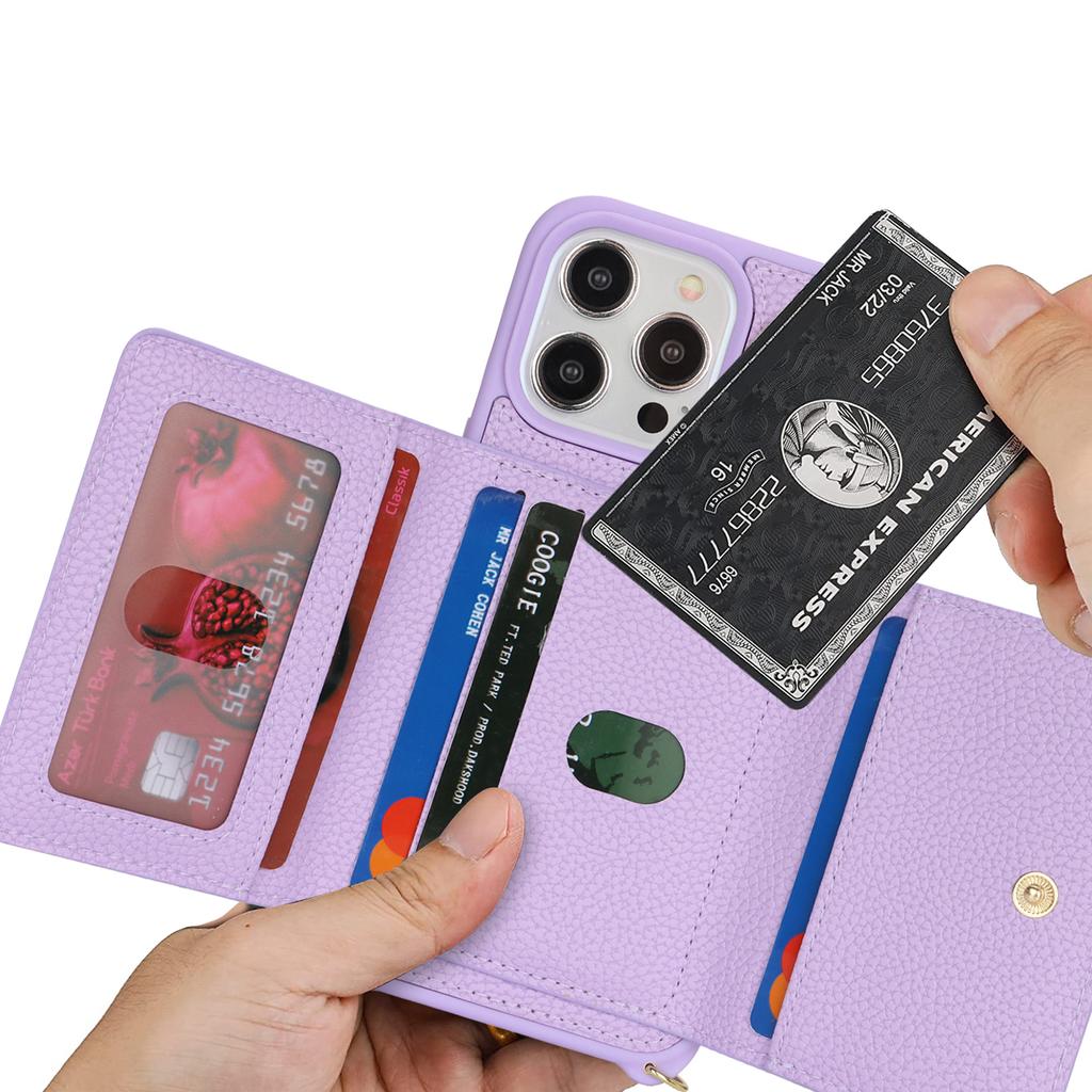 For iPhone 14 Pro Max Case Card Holder Wallet Leather+TPU Crossbody Phone Cover with Ring Kickstand