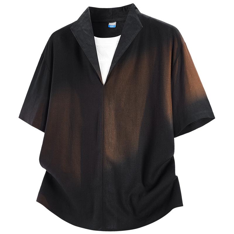 

Dmao Plus Size Plus Size Solid Color Short-sleeved Men s Thin, Cool And High-end American Shirt Jacket 2XL чёрный