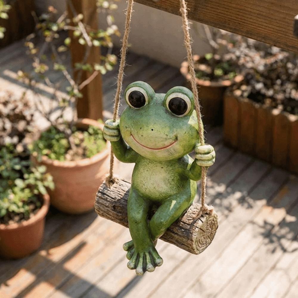 Cute Garden Animal Statue Resin Garden Art Sculpture Animal Sculpture Frog Swing Ornament Patio