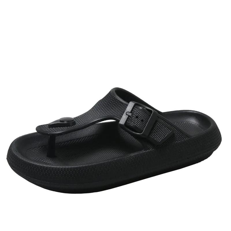 Fashion 2025 Summer New Round Toe Flip Flops Women's Slipper Buckle Outdoor Flat with Sandals Women with Solid Concise Hot Sale Slippers