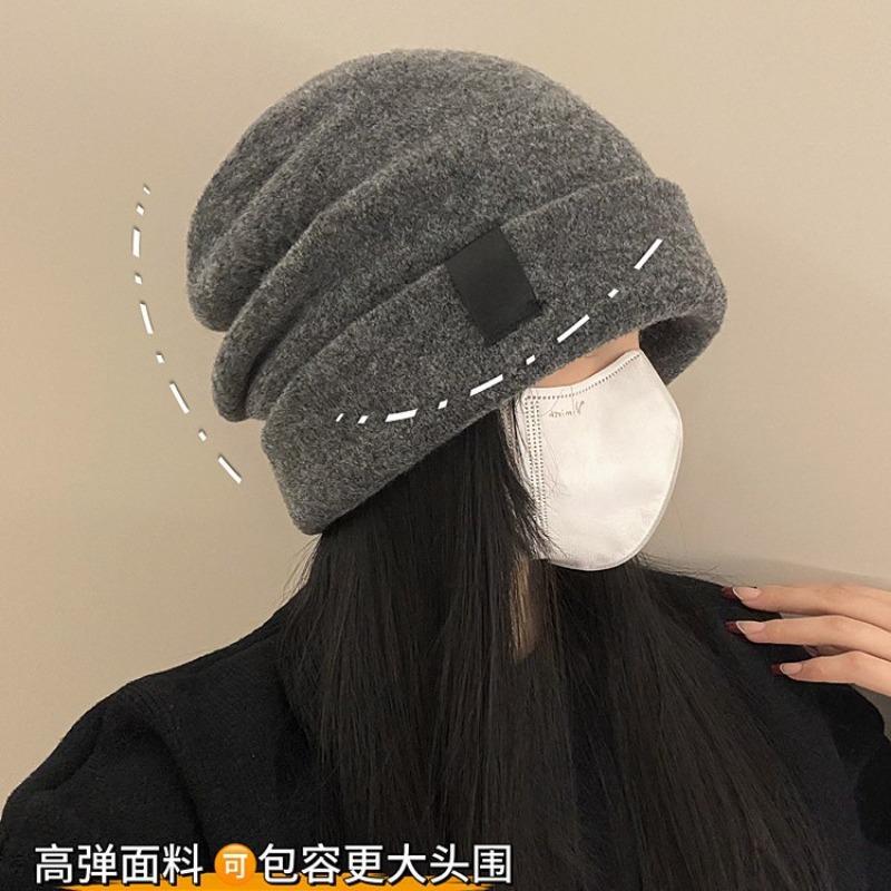 Hat Women's Winter Warm Wool Hat Big Head Circumference Loose Pile Cold Hat Show Face Small Ear Protector Knitted Hat