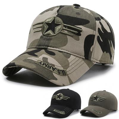 Camouflage-Baseballkappe, Armeegrün, mit Fünf-Sterne-Stickerei, Militär-Trainingsmütze, Baumwollvisier, Outdoor-Reitkappe