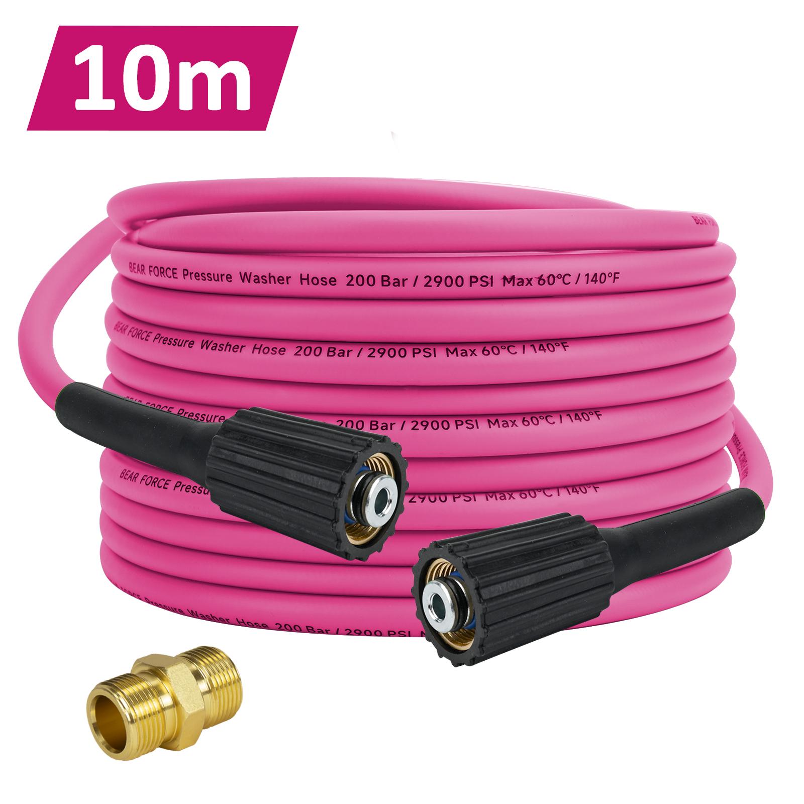 

BEAR FORCE Супергибкий шланг для мойки высокого давления 200 бар, устойчивый к перегибам, шланг для мойки высокого давления 1/4”, удлинительный шланг для мойки автомобиля, фитинг M22 розовый
