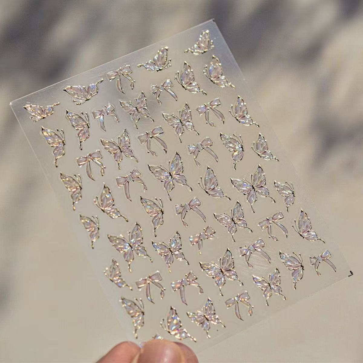 Jelly Nail Stickers Shiny Charming Butterfly Self Adhesive Nail Art Stickers Ribbon Butterfly Nails 3D Decorations Stickers DIY