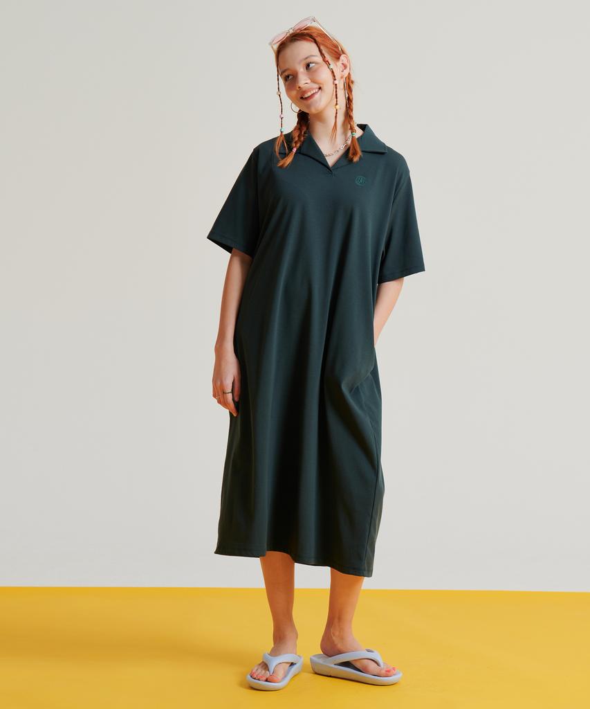 Metapeo Met Natural Collar Short Sleeve Long Dress Green