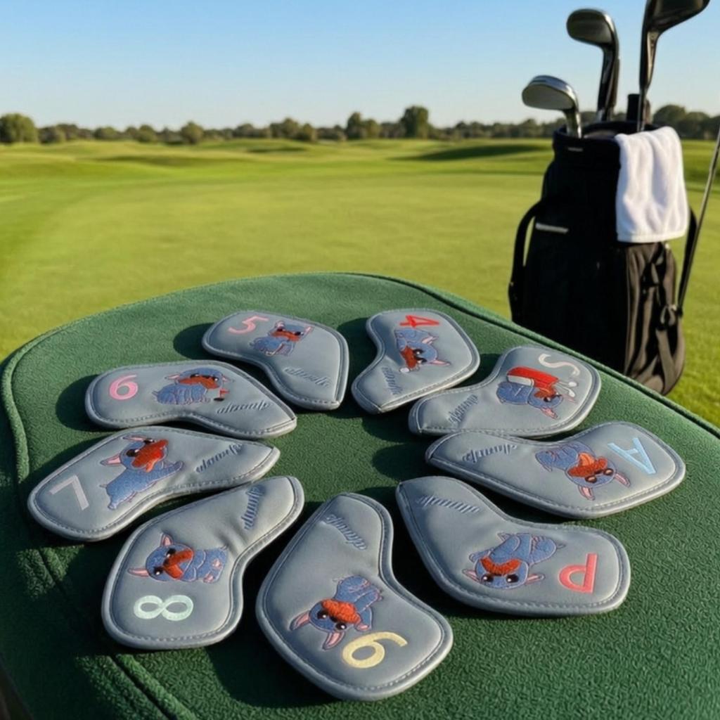 9 Pieces Golf Iron Headcover Set Snug-Fit Sporting Goods Wipe-Clean for Travel