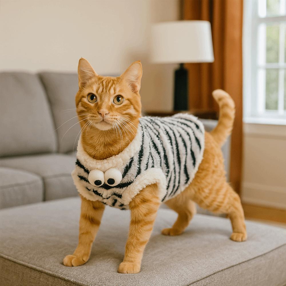 Süßer Warmer Winter Haustierpullover Verdickter Winddichter Ärmelloser Katzenmantel Weiche Bequeme Haustier-Baumwolljacke für Katzen und Hunde