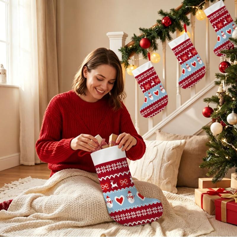 Christmas decoration fireplace hanging stockingChristmas Stockings 1pc 45.72 cm, Christmas Knit Snowman Red Pr