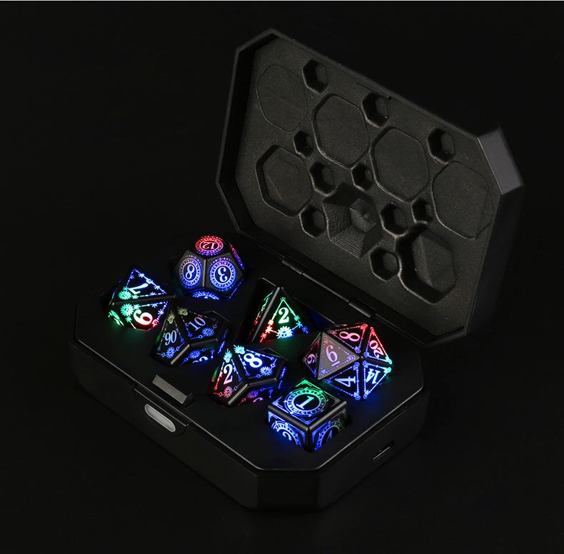 

Glowing Polyhedral Dices with Charging Box Rechargeable LED Warm Light Electronic Dices for Role Playing Table Game