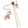 Wood+cotton Rope Funny  Cat  Stick Cartoon Animal Shape Feather Bell Pendant Wooden Pole Elastic