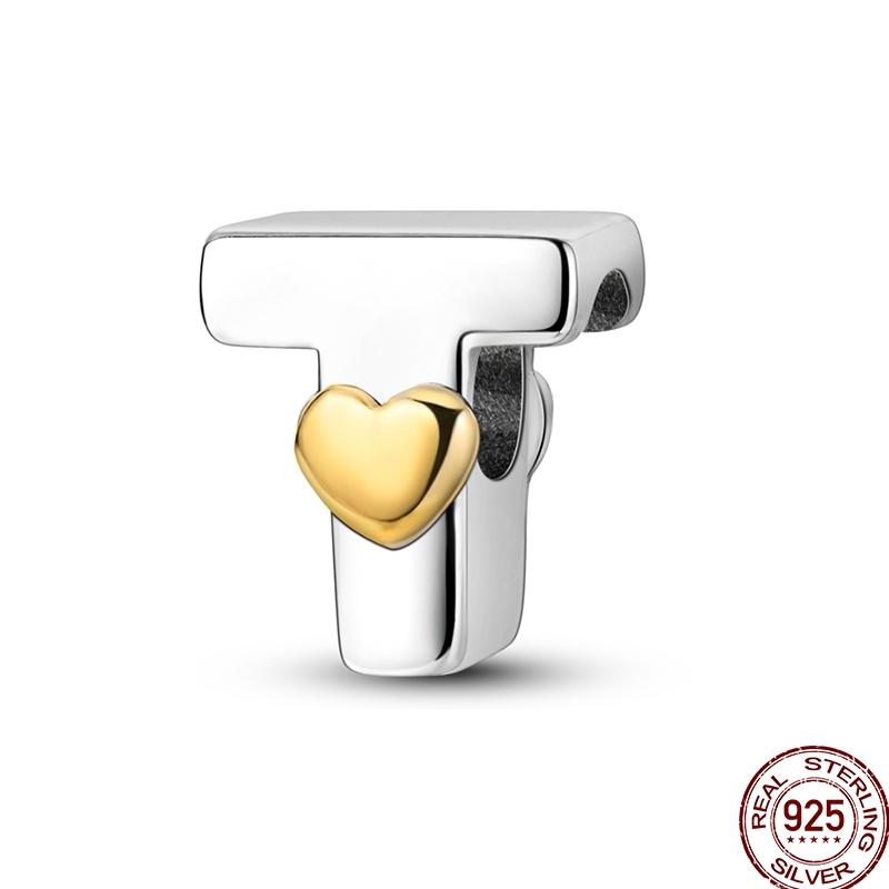 Copper 26 Letter English Alphabet Charms Beads Gold Heart Pendant Fit Original Bracelet Diy Jewelry Making As Gifts