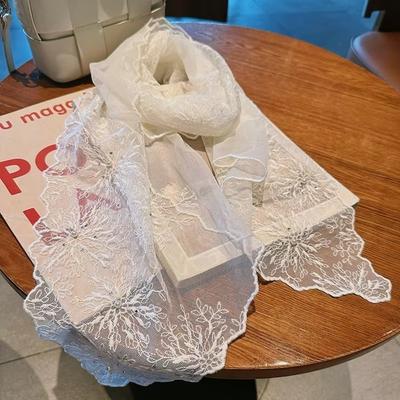 Elegant Lace Scarf Retro Headscarf Versatile Embroidered Scarf for Women