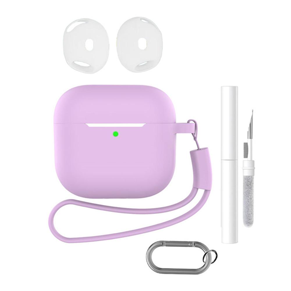 For AirPods 4 Earphone Silicone Case Set with Anti-Lost Keychain, Strap, Ear Tips, Cleaning Pen
