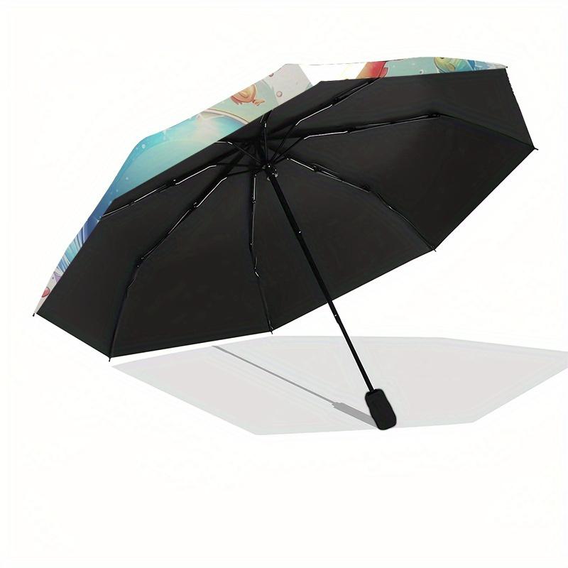 Dolphins Heart Automatic Folding Umbrella  Simple 8 Rib Design, Bright Cartoon Pattern, Durable Iron Frame, Suitable For Travel, Outdoor, Be