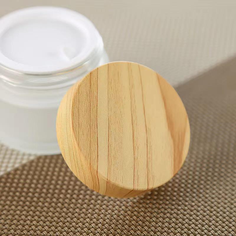 Bamboo Frosted Cream Jar with Solid Wood Lid, 5-100g Refillable Cosmetic Face Cream Bottle