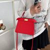 Women Fashion Woven Lock Buckle Small Square Shoulder Crossbody Handbag